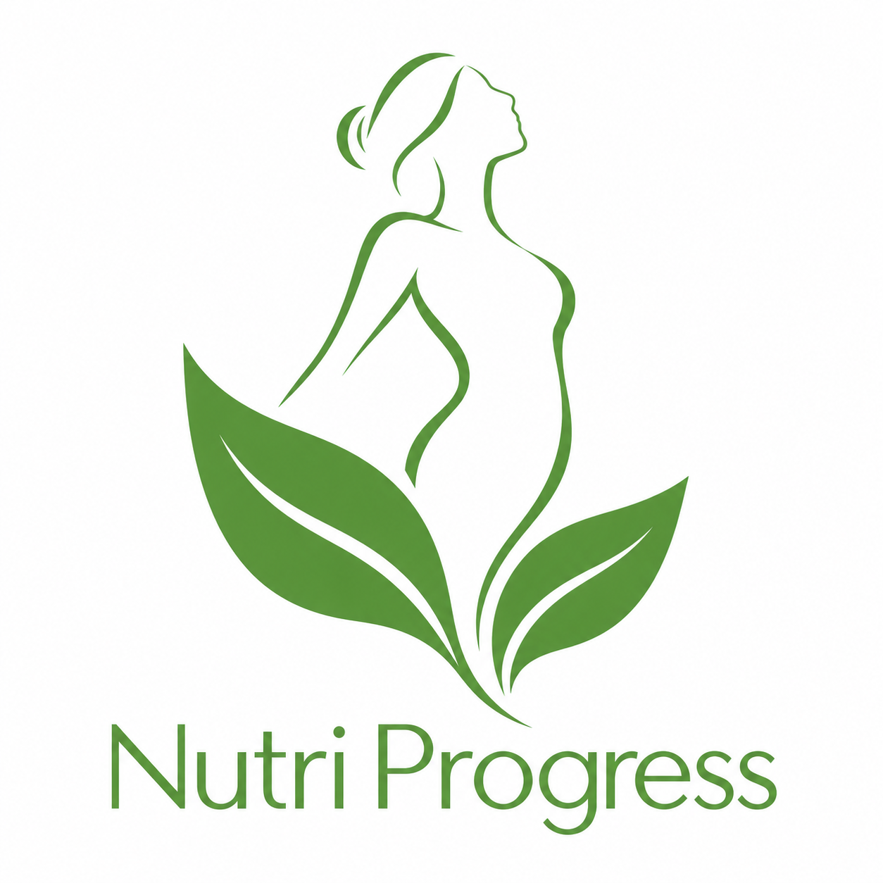 Logo NutriProgress con silhouette e foglie verdi