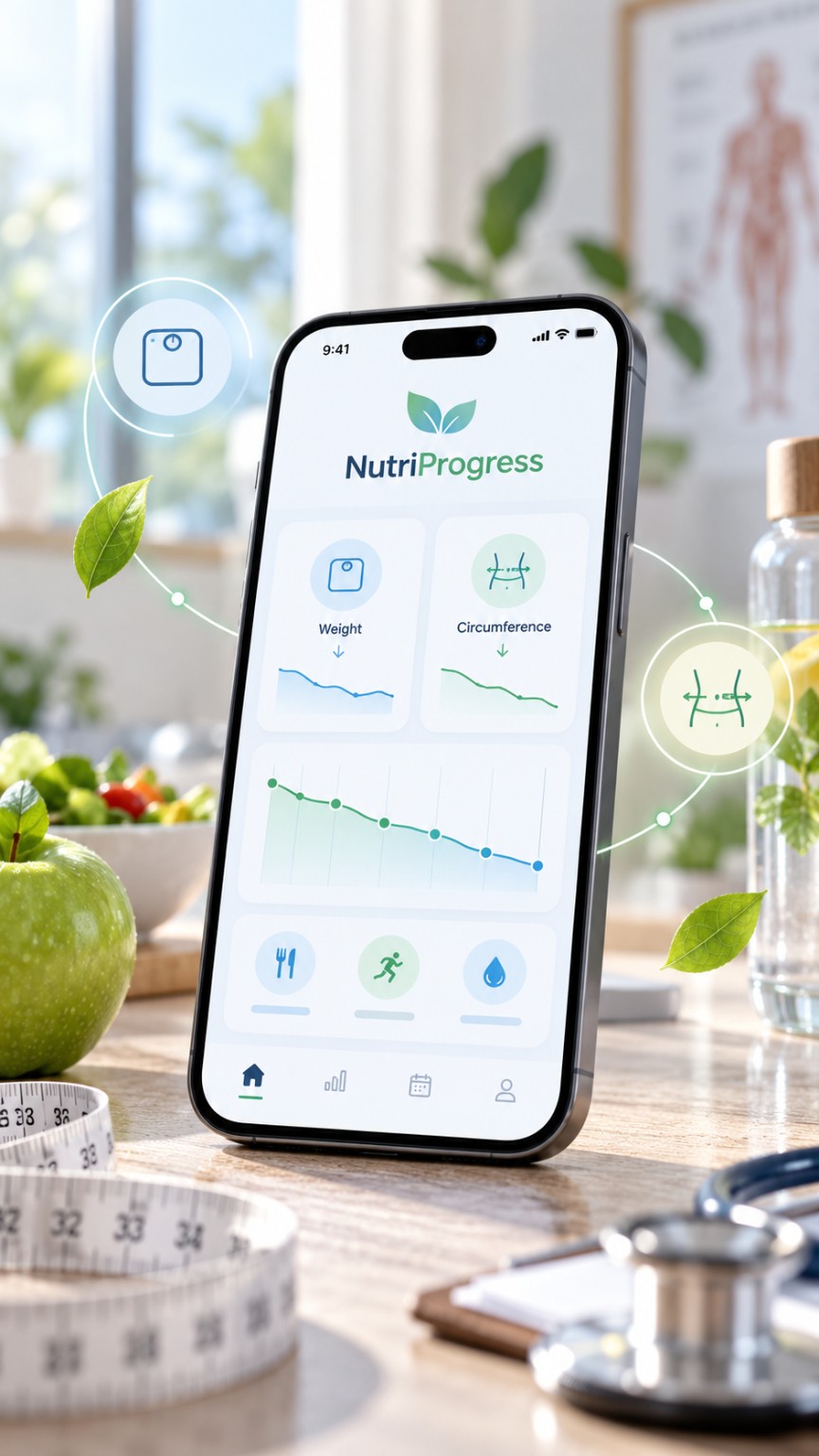 Illustrazione dei grafici di peso e circonferenze nell’app NutriProgress
